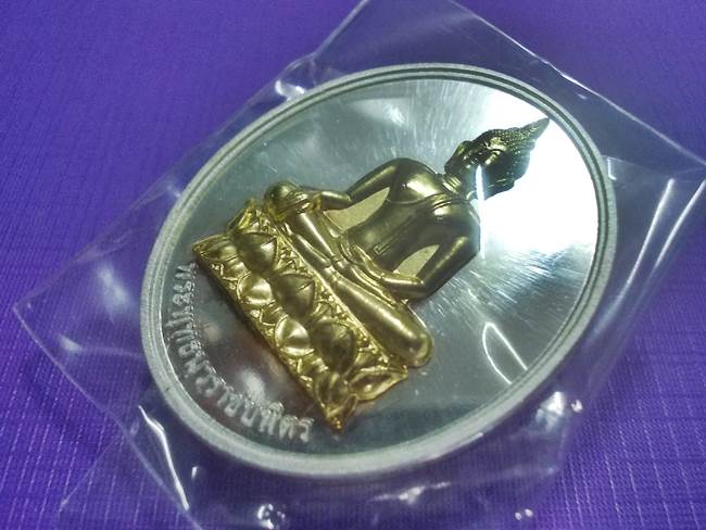 เหรียญพระพุทธนวราชบพิตร วัดตรีทศเทพ ปี 2553 เนื้อเงินหน้ากากทองคำ หมายเลข ๑๒๓๙