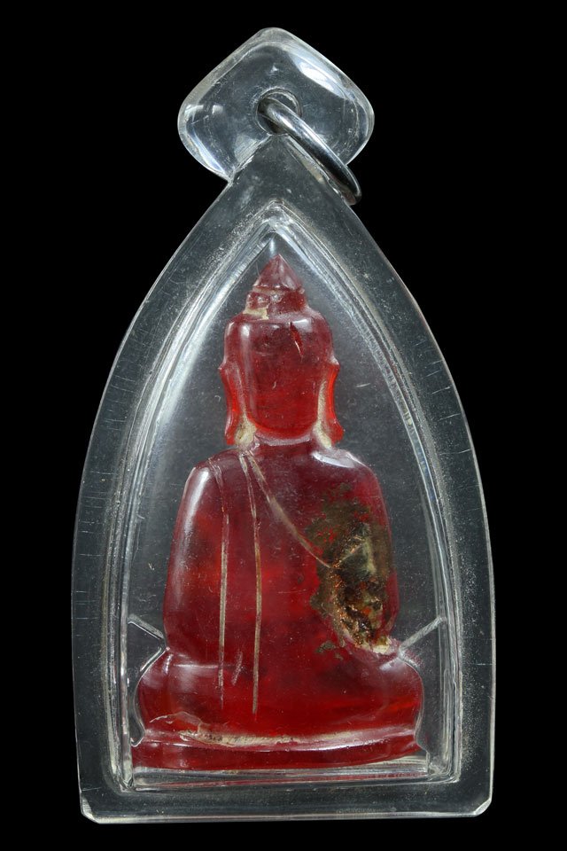 พระแก้วจุ้ยเจีย สีแดงทับทิม กรุฮอด ปางสมาธิ ศิลปะเชียงแสนลังกา - 2