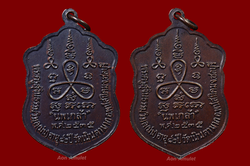 เหรียญเสมาเนื้อทองแดงรมดำ รุ่น นพเกล้า หลวงปู่ม่น ธัมมจิณโณ วัดเนินตามาก พศ.2535 คู่ที่ 1 - 3