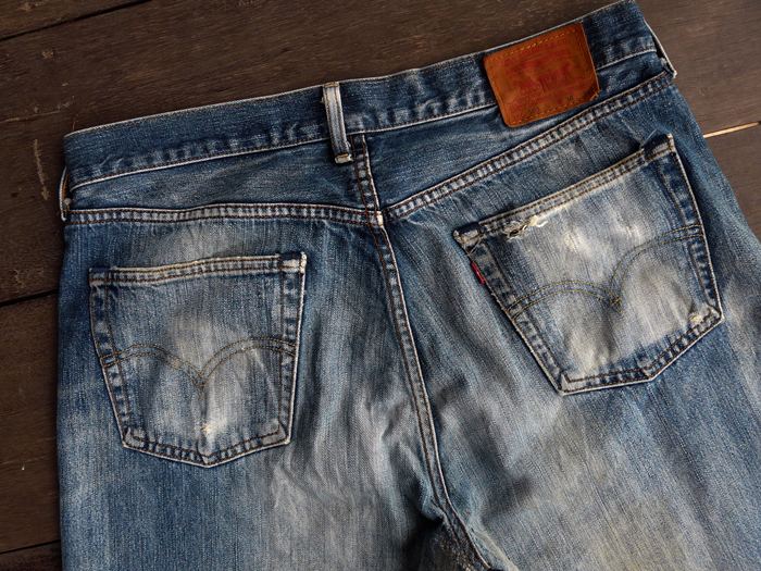 **** เคาะเดียว **** Levis Lot 503 ผ้าด้านขึ้นลายจากการใช้งาน สภาพเซอร์ เอวจริง 37 นิ้ว