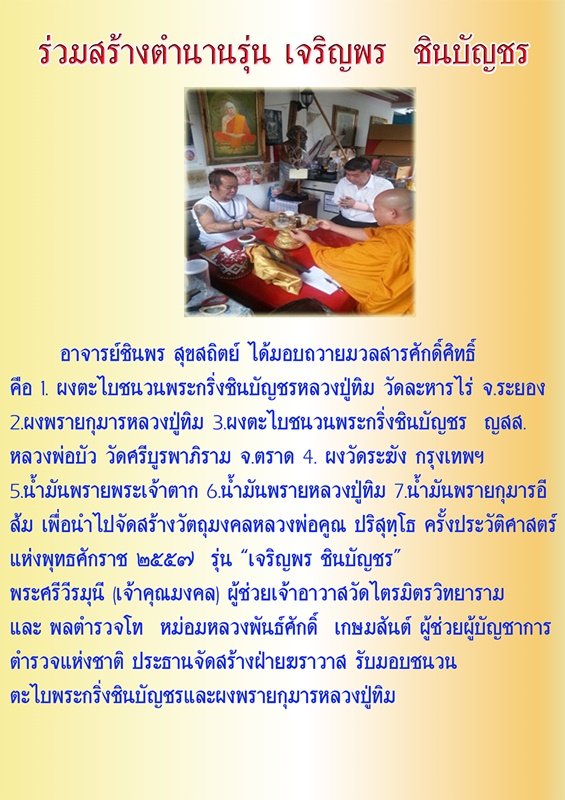 หลวงพ่อคูณ รุ่น เจริญพรชินบัญชร ของอาจารย์ชินพร เนื้อทองแดงผิวไฟ (แจกในพิธี) No.๓๖๕๕ พร้อมกล่อง