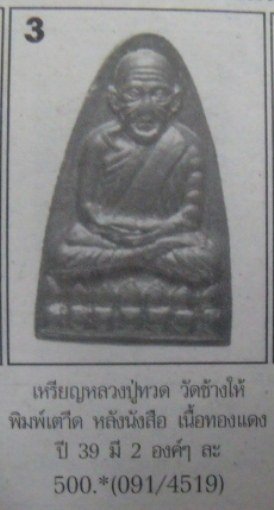 **วัดใจอีก**หลวงปู่ทวด วัดช้างให้ พิมพ์เตารีด หลังหนังสือ ปี 39**สวยๆ