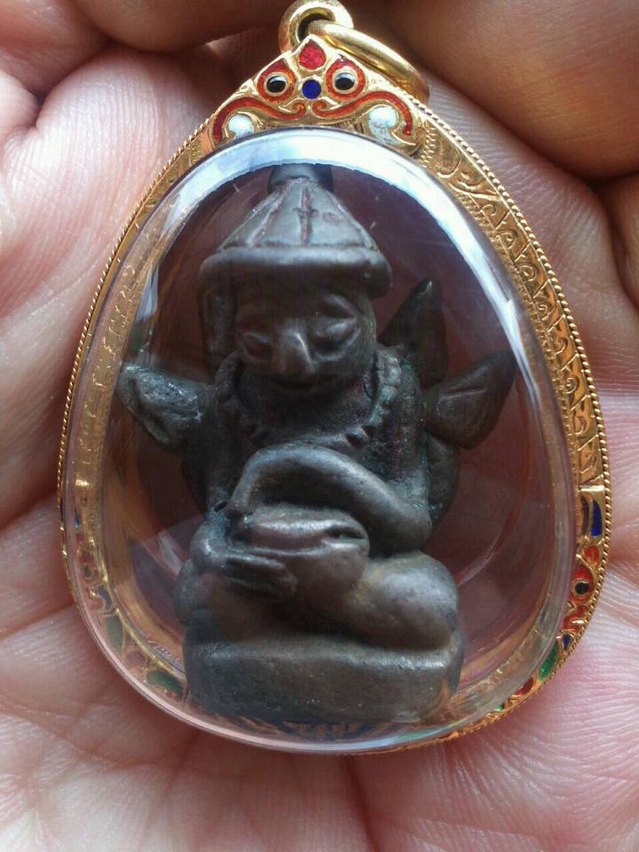 พระอุปคุต ปางล้วงบาตร เนื้อสัมฤทธิ์เงิน ศิลปะเขมร เลี่ยมทอง