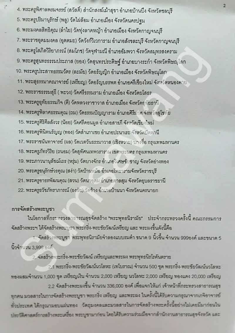 พระบูชา พระพุทธนิรามัย ภปร.กระทรวงสาธารณสุข ปี ๒๕๔๓ หน้าตัก ๙ นิ้ว หมายเลข ๐๖๔