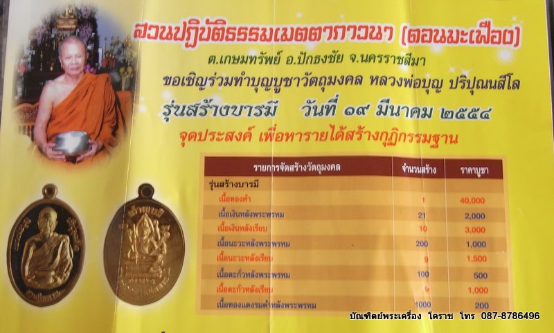 เหรียญรุ่นสร้างบารมี หลวงปู่บุญ วัดปอแดง เนื้อทองแดง เลข ๖๗๐ อ. ปักธงชัย
