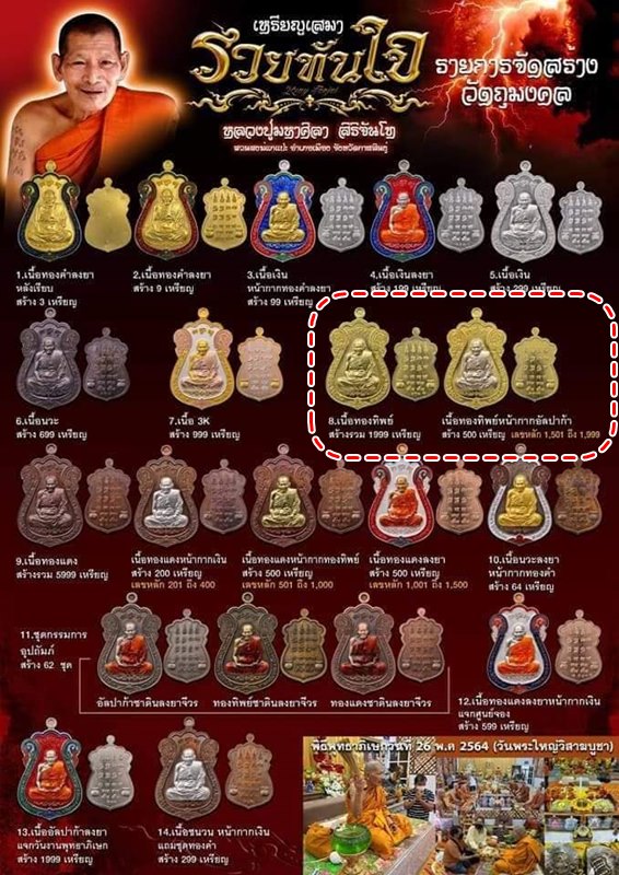 เหรียญเสมา รุ่นรวยทันใจ หลวงปู่มาหาศิลา เนื้อทองทิพย์ เลขโค้ต๑๐๐๐ จัดสร้าง 1999 เหรียญ