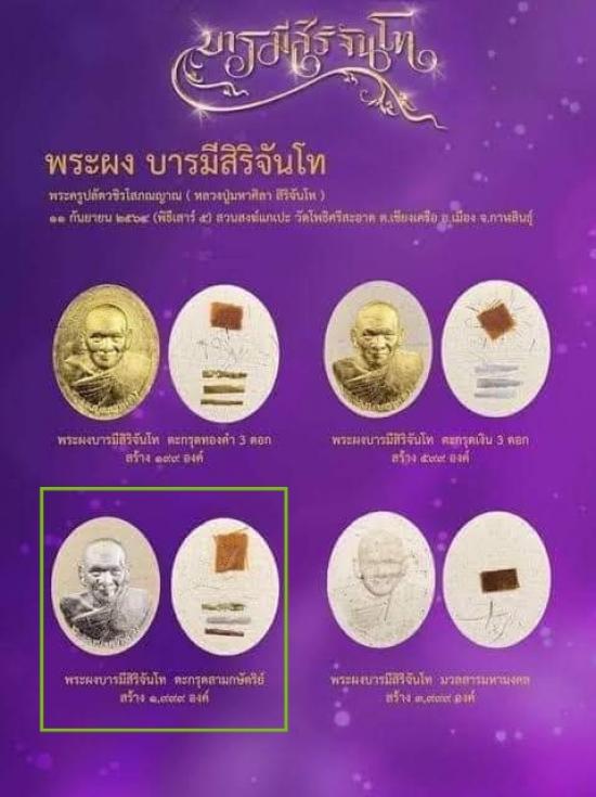 พระผง รุ่นเสาร์5 บารมีสิริจันโท ปี64 หลวงปู่มหาศิลา หน้าปิดเงิน เลขโค้ต ๓๓๑ หลังตะกรุด 3 กษัตริย์