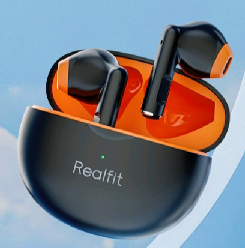 หูฟังบลูทูธ REALFIT F2 สีดำส้ม เสียงดีมาก คุณภาพสูง แบตอึด ไดรเวอร์เบสไดนามิก ให้เสียงเบสที่หนักแน่น