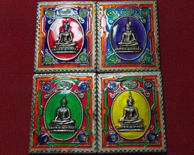 เหรียญแสตมป์ลงยาหลวงพ่อพระใส รุ่นสไบทิพย์ ปี 2544