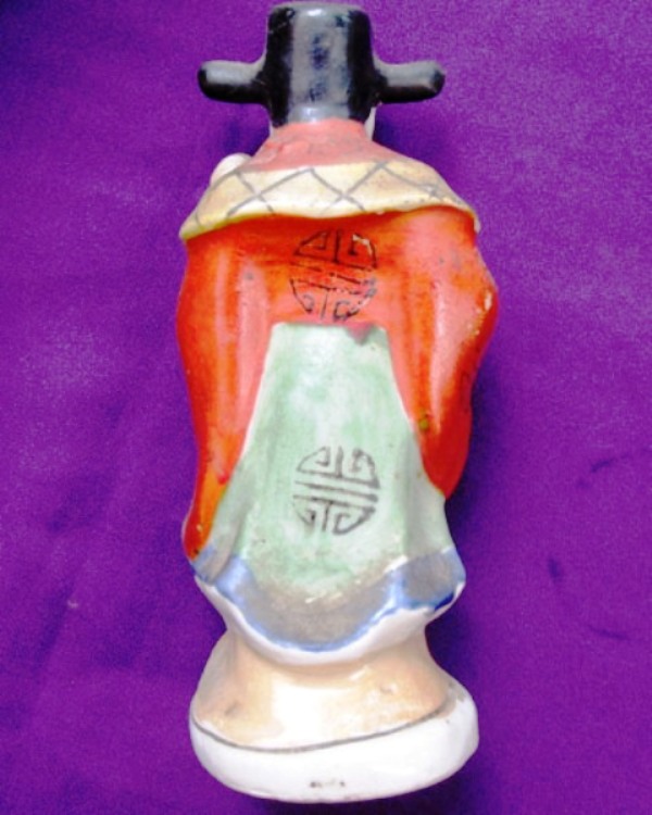 รูปปั้นบูชาเทพเจ้าจีนเนื้อกระเบื้องโบราณ(เคาะเดียวแดง)