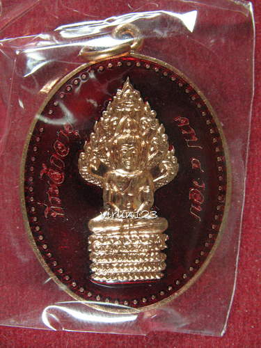 เหรียญปรกไตรมาส 53 เนื้อทองแดงลงยาแดง หมายเลข429 พระอาจารย์สมคิด วัดบัวตาต้า จงระยอง พร้อมกล่อ
