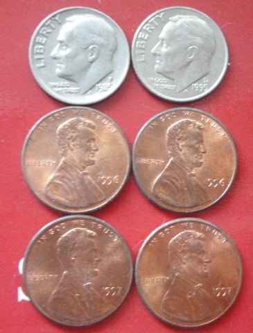วัดใจ เหรียญเก่าสหรัฐ1 Dime(10 Cents)และ เหรียญกษาปณ์USA 1cent United States เหรียญโลก