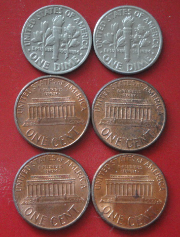 วัดใจ เหรียญเก่าสหรัฐ1 Dime(10 Cents)และ เหรียญกษาปณ์USA 1cent United States เหรียญโลก