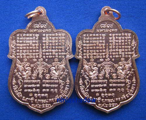 ** 2 เหรียญ **เหรียญเสมา หมื่นยันต์ ไตรมาสปี53 มงคลบารมี๘๙  หลวงพ่อรวย วัดตะโก  เนื้อทองแดงผิวไฟ