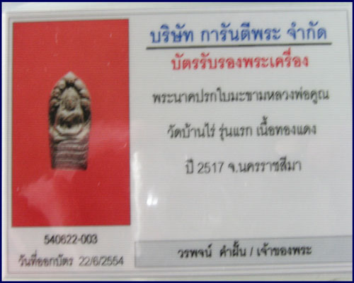 หลวงพ่อคูณ ปรก ปี17 พร้อมบัตรรับรอง เวป จี