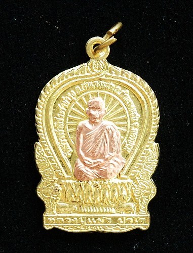 เหรียญนั่งพาน หลวงปู่แผ้ว ปวโร รุ่นสร้างวิหาร เนื้อทองทิพย์หน้าทองแดง ตอกโค้ด