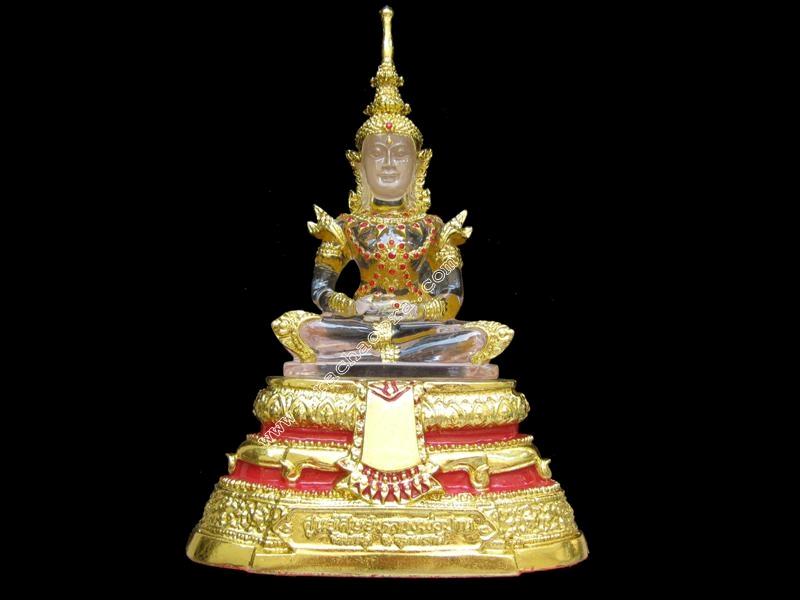 พระแก้วเรซิ่นใสทรงเครื่อง ฤดูร้อน วัดท่าซุง จ.อุทัยธานี ฝังพลอยแดง ปิดทองแท้