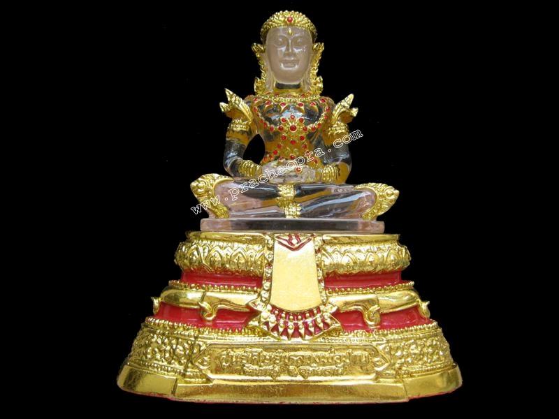 พระแก้วเรซิ่นใสทรงเครื่อง ฤดูร้อน วัดท่าซุง จ.อุทัยธานี ฝังพลอยแดง ปิดทองแท้