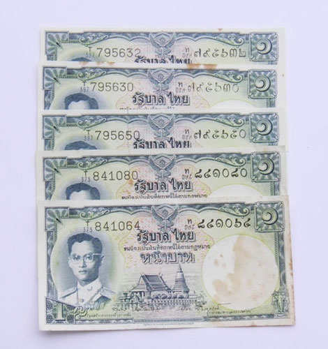 ราคา วัดใจ ธนบัตร 1 บาท แบบ 9 ลายเซ็นต์ สุนทร-ป๋วย เลขเรียง 5 ใบ สวยเดิม