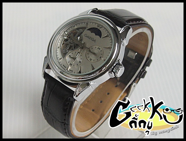 นาฬิกา ~~ OMEGA สายหนัง~~หน้าปัดกึ่งเปลือย( นาฬิกาติดเรต R ) ราคาพิเศษ