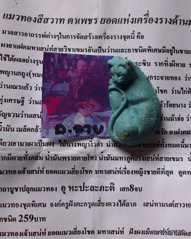 แมวทองเจ้าเสน่ห์ ยอดแมวเสี่ยงโชค ฝั่งเม็ดเสน่ห์ยาแฝดสายเขมร แก่ผงพราย พระอาจารย์ลาย