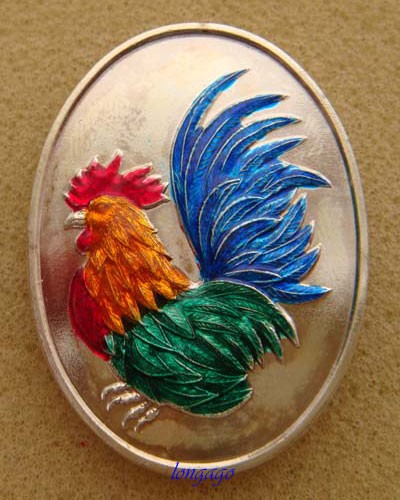 เหรียญไก่ฟ้าคู่บารมี เนื้อทองขาวลงยาสี หมายเลข 373 หลวงปู่สรวง วัดถ้ำพรหมสวัสดิ์ จ.ลพบุรี