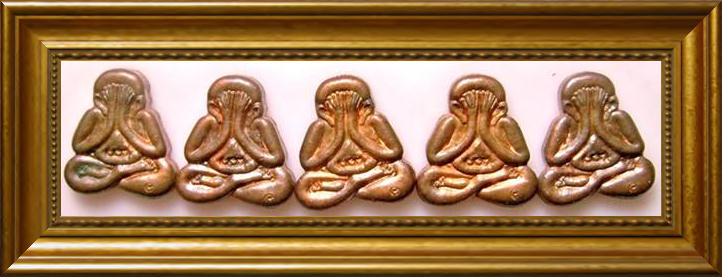  5 องค์รวด พระปิดตาหลังรูปเหมือน(ญาณวิทยาคม๗๒) เนื้อทองแดง  เก็บได้เลยเค้าว่าจะแรงเหมือนหลวงปู่ทิม