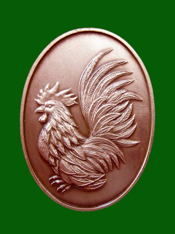 เหรียญไก่ฟ้าคู่บารมี  หลวงปู่สรวง วัดถ้ำพรหมสวัสดิ์ จ.ลพบุรี เนื้อทองแดงซาติน หมายเลข 540