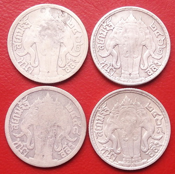 เหรียญ ร.6 ช้างสามเศียร รวม 4 เหรียญ ปี พ.ศ. 2458 , 2462 , 2468 อายุเหรียญเก่ามาก น่าเก็บสะสม
