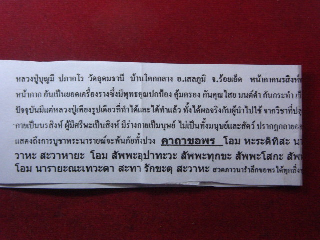 "จ่าสันต์" แดงเคาะเดียว/หน้ากากนรสิงห์ทรงฤทธิ์  หลวงปู่บุญมี  วัดอุดมธานี  ร้อยเอ็ด
