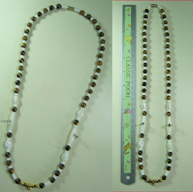 สร้อยคอหิน Tiger eye  3 ห่วง โค้งกลางไมครอนลงยายาว 3 ซม.  ความยาว 25 นิ้ว