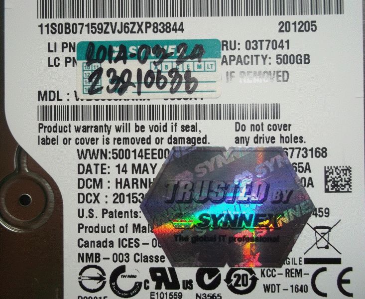 HARD DISK 500 GB BLUE WESTERN ประกัน SYNNEX 24/3/2014