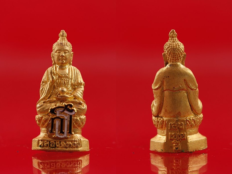 รูปหล่อพระยูไล วัดมังกร (เล่งเน่งยี่) ฉลองครอบรอบ 130 ปี ฝังตะกรุด ครบชุด 3 องค์ 3 เนื้อ กล่องเดิม