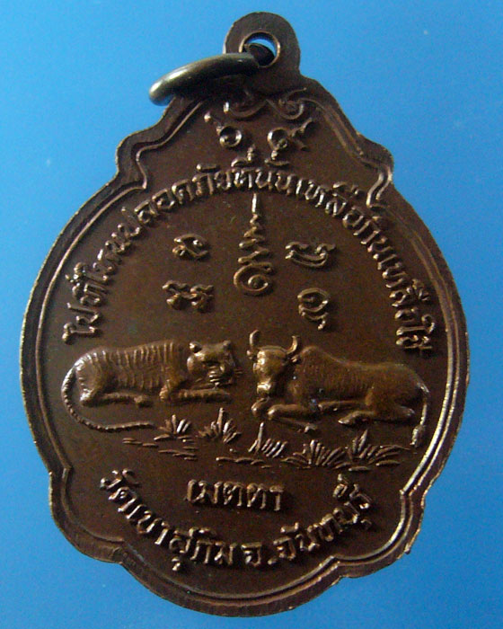 เหรียญเสือ-วัว เมตตา หลวงปู่สมชาย วัดเขาสุกิม ปี๒๕๓๗ (รหัส 1244)
