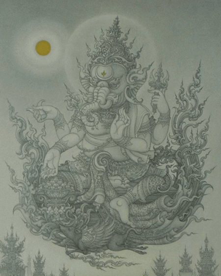 ภาพพระพิฆเนศ เทพแห่งความสำเร็จ ภาพลายเส้น ขนาด 50 ซม.x60 ซม. ลายเซ็นต์ อ.เฉลิมชัย โฆษิตพิพัฒน์ 