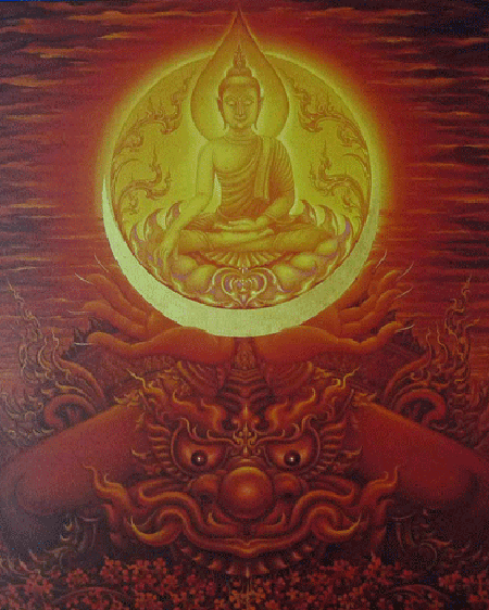 ภาพเหนือพญามาร ขนาด 48.5 x 57ซม. ลายเซ็นต์ อ.เฉลิมชัย โฆษิตพิพัฒน์ 