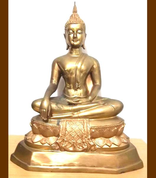 พระบูชาปางมารวิัชัยเนื้อทองเหลือง ผิวหิ้ง หน้าตัก 9 นิ้ว