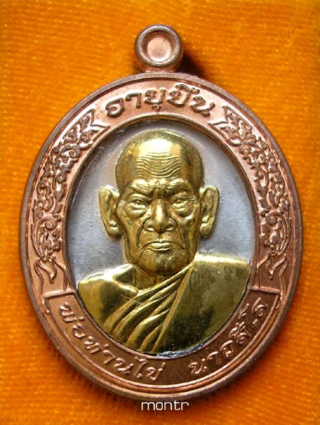 เหรียญอายุยืน 8 รอบ พ่อท่านไข่ วัดลำนาว กรรมการ เนื้อทองขาว ขอบทองแดง หน้ากากทองทิพย์