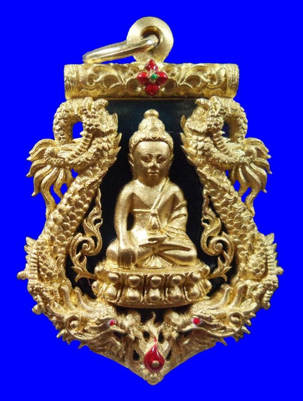 เหรียญเสมาฉลุพุทธปวเรศ เนื้อทองระฆังลงยาสีน้ำเงิน หมายเลข 688 สร้างน้อย 999 เหรียญ กล่อง ID card