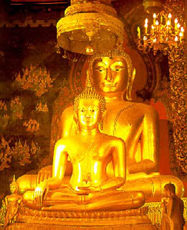 พระพุทธปัญจภาคี (พระพุทธชินสีห์) + กรอบแสตนเลสฉลุลายทอง + แหนบติดกระเป๋๋า