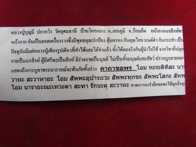 "จ่าสันต์" แดงเคาะเดียว/หน้ากากนรสิงห์ทรงฤทธิ์  หลวงปู่บุญมี  วัดอุดมธานี  ร้อยเอ็ด