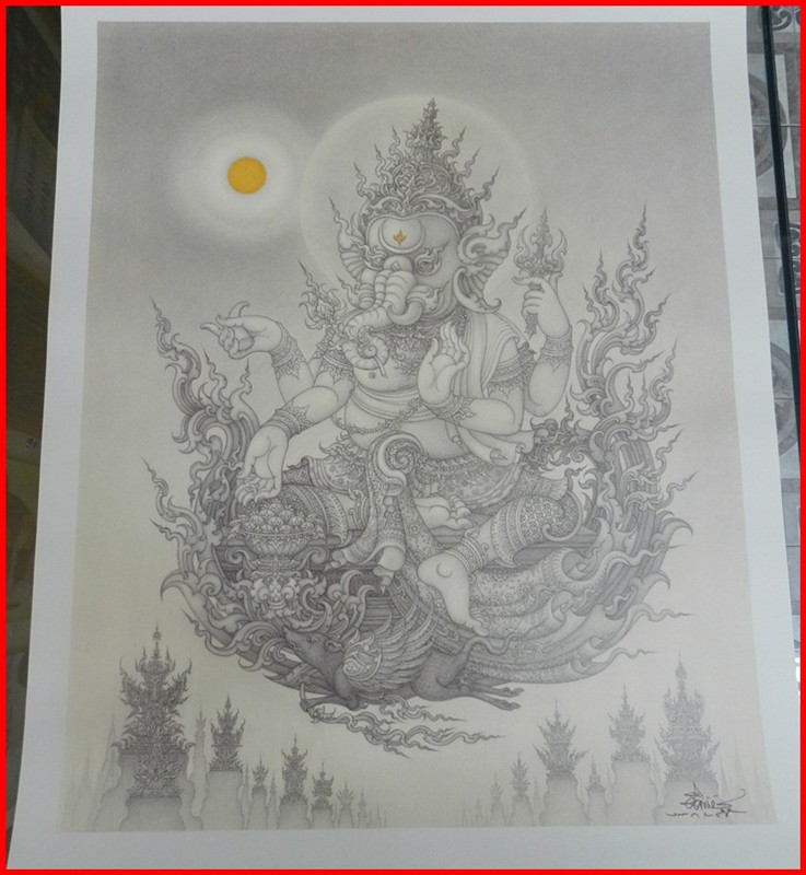  ภาพพระพิฆเนศ เทพเจ้าแห่งความสำเร็จ ขนาด 19.5"X 24" ผลงานของอ.เฉลิมชัย โฆษิตพิพัฒน์***สภาพสวย