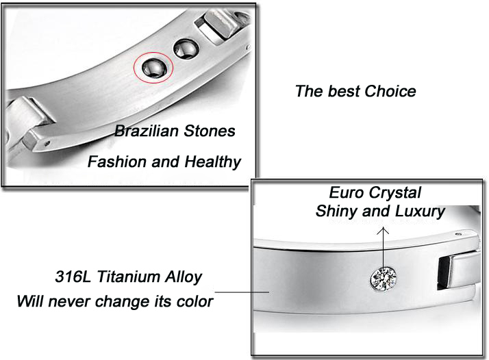 เลสTitanium Stainless Steel Men Germanium Stones Energy Bracelets Power Balance