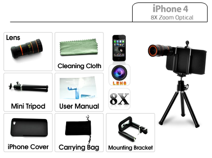 วัดใจ: Lens ซูม 8 เท่า พร้อมชุดขาตั้งกล้อง สำหรับ IPhone 4, 4S ครับ