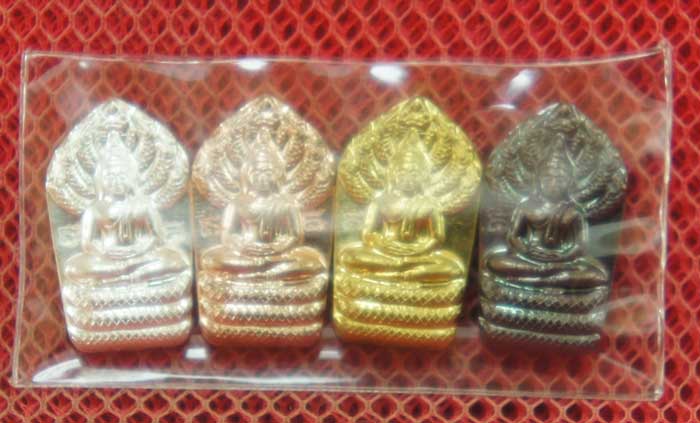 พระนาคปรก หลวงพ่อทองดำ วัดท่าทอง 4 องค์ 4 เนื้อ เงิน นวะ ฝาบาท ทองเเดง อุตรดิตถ์ ..ปี ๒๕๓๖.ปีมะโรง