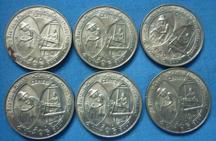 เหรียญ 5 บาท พระราชินี หลัง FAO ปี 2523 (เหมาๆ 6 เหรียญ)
