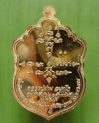 เหรียญเสมา หลวงปู่ผ่าน ฉันทโก วัดป่าโพธิ์แก้ว2 ปราจีนบุรี เนื้อทองชมพูลงยา หมายเลข ๒๑