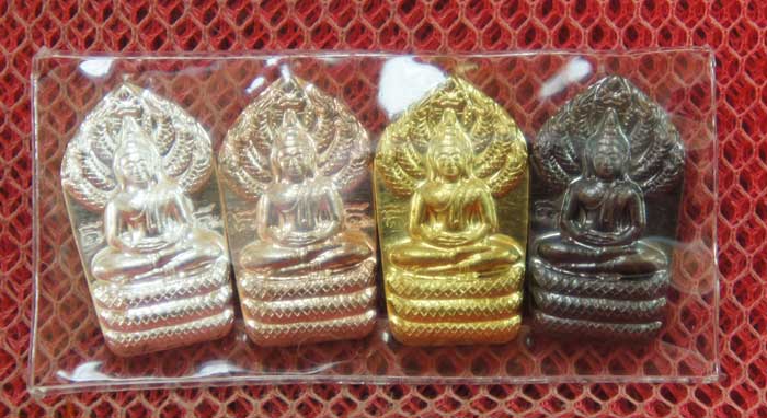พระนาคปรก หลวงพ่อทองดำ วัดท่าทอง 4 องค์ 4 เนื้อ เงิน นวะ ฝาบาท ทองเเดง อุตรดิตถ์ ปีมะโรง.ปี ๒๕๓๖..