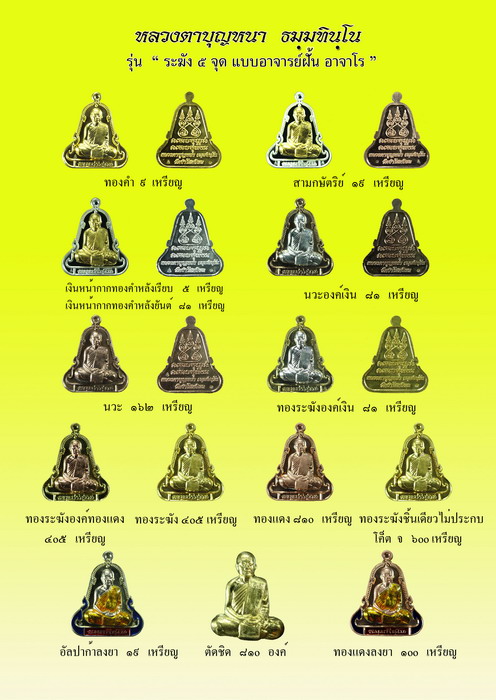 เหรียญระฆัง 5 จุด หลวงตาบุญหนา เงินหน้าทองคำหลังเรียบ สร้างพิเศษ ๕ เหรียญ