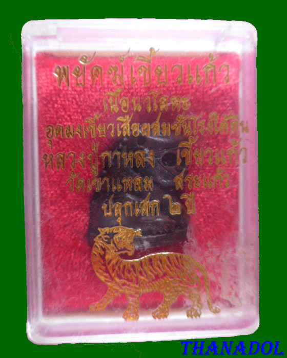 หลวงปู่กาหลง วัดเขาแหลม จ.สระแก้ว พยัคฆ์เขี้ยวแก้วรุ่นแรก เนื้อนวโลหะเต็มสูตร จารอักขระ